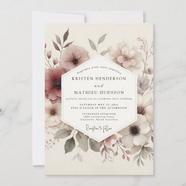 Invitation Mauve Ethereal Bloom Wedding (Devant)