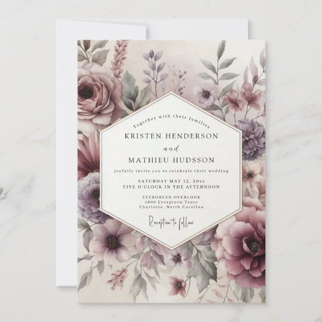 Invitation Mauve Ethereal Floral Wedding (Devant)