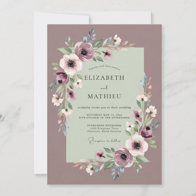 Invitation Mauve Ethereal Romantic Wedding (Devant)
