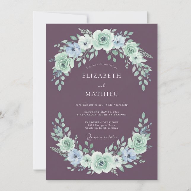 Invitation Mauve Exquisite Botanical Wedding (Devant)