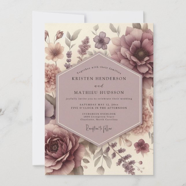 Invitation Mauve Floral Bloom Wedding (Devant)