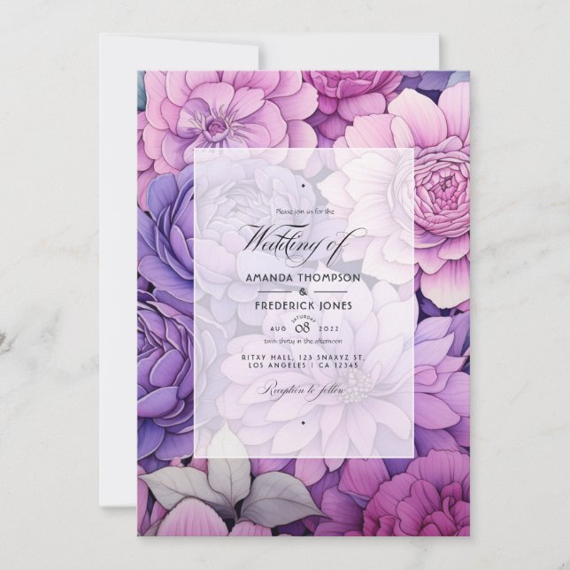 Invitation Mauve Floral Mariage (Devant)