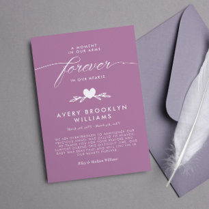 Invitation Mauve Forever Dans Nos Coeurs Baby Memorial
