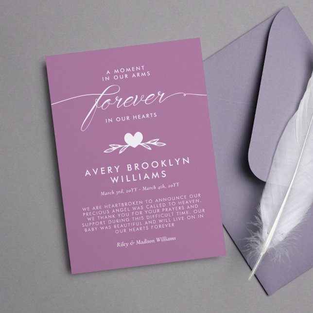 Invitation Mauve Forever Dans Nos Coeurs Baby Memorial (Créateur téléchargé)