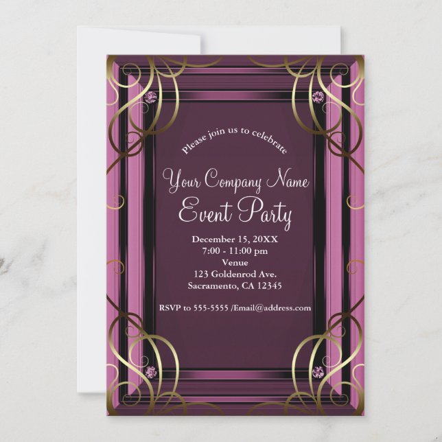 Invitation Mauve Gold Elegant Company Corporate Holiday Party (Devant)