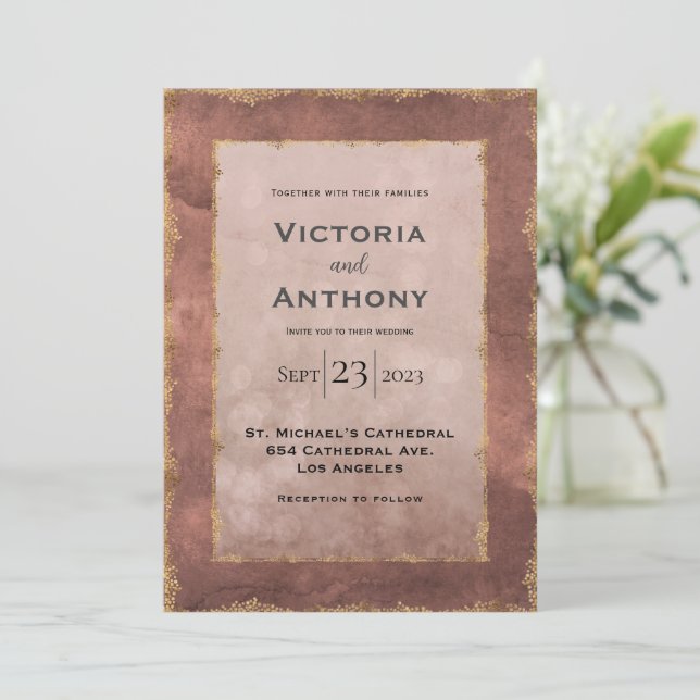Invitation Mauve Gold Mariage moderne (Debout devant)