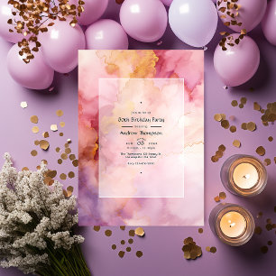 Invitation Mauve & Gold Watercolor Laver Adulte fête d'annive