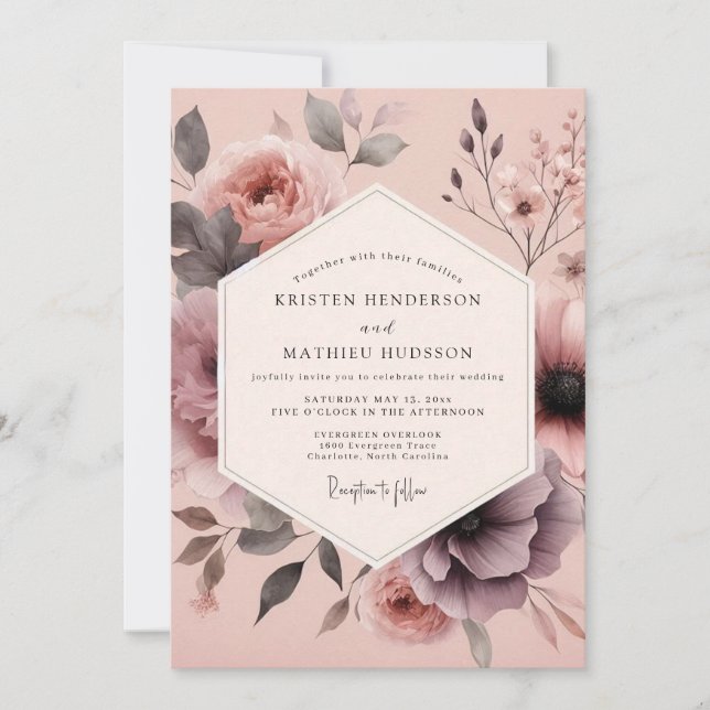 Invitation Mauve Hazy Floral Wedding (Devant)