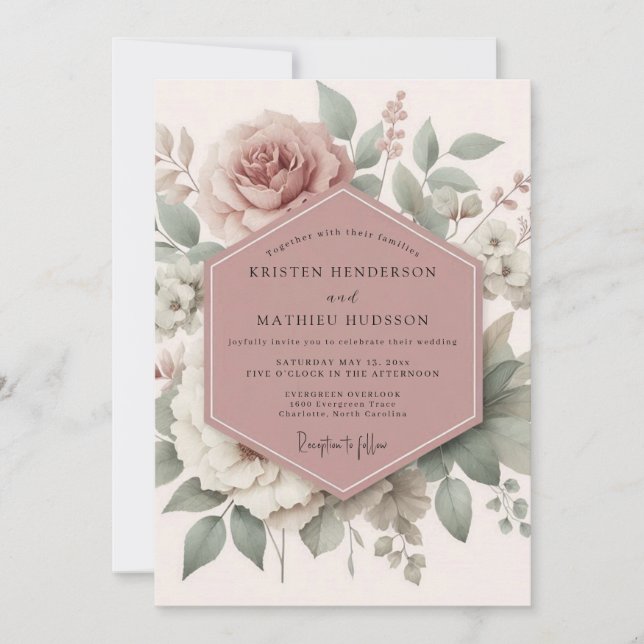 Invitation Mauve Heirloom Blossom Wedding (Devant)