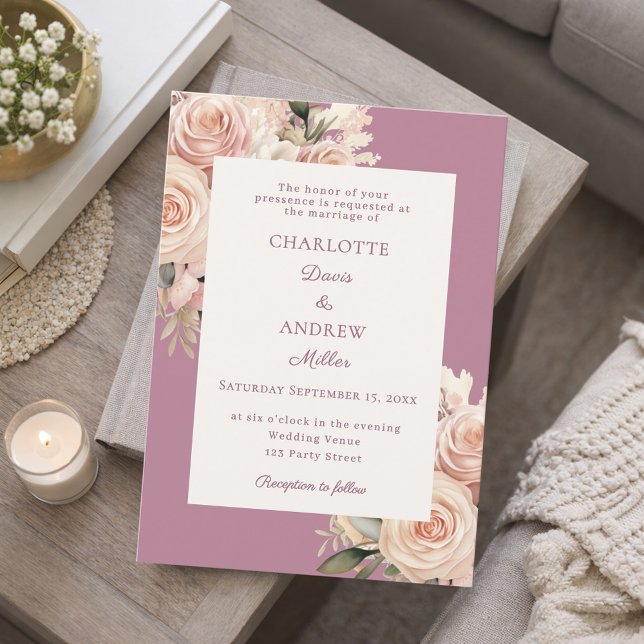 Invitation Mauve ivory dusty rose florals wedding (Créateur téléchargé)