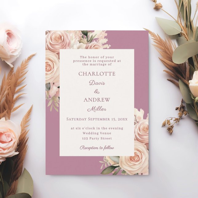 Invitation Mauve ivory dusty rose florals wedding (Créateur téléchargé)