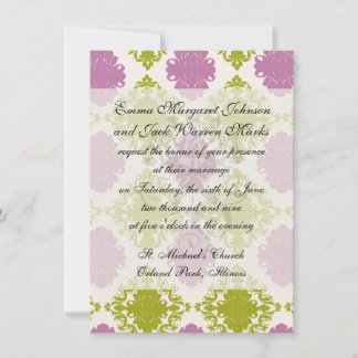 Invitation mauve lavande chaux vert diamant blanc damassé