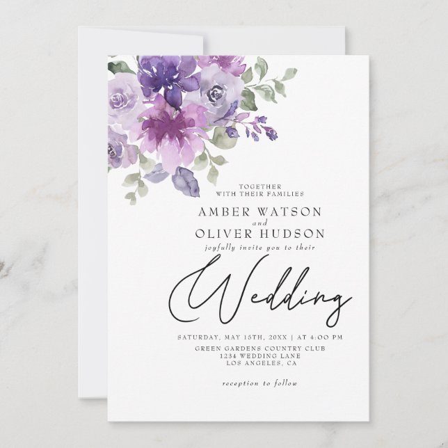 Invitation Mauve Lilac Dusty Floral Purple Garden Mariage (Devant)