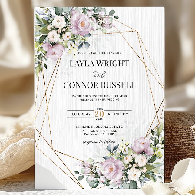 Invitation Mauve Lilac Floral Géométrique Mariage moderne (Créateur téléchargé)
