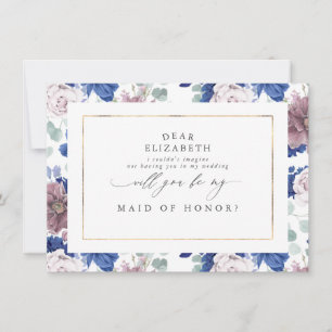 Invitation Mauve Marine Blue Floral Bridesmaid Maid of Honor