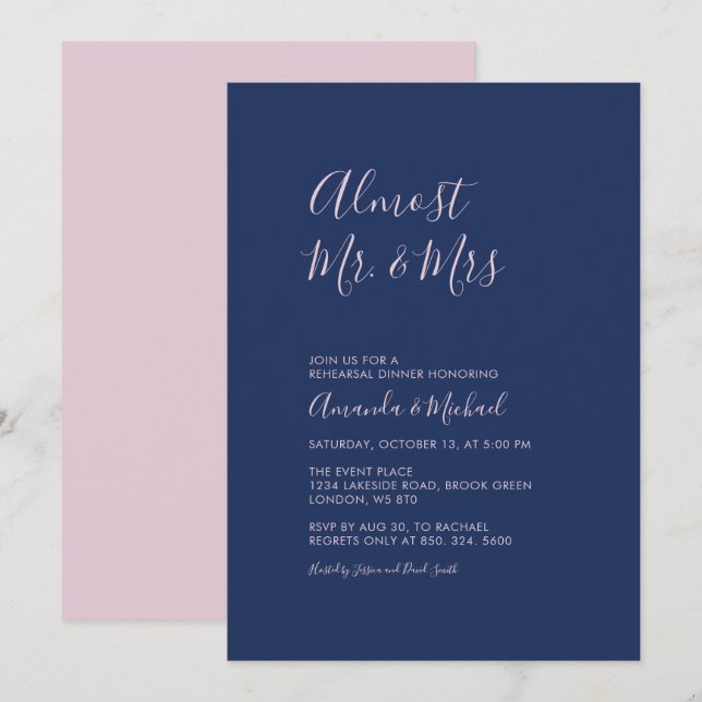 Invitation Mauve & Navy | Simple Dîner de Répétition Minimali (Devant / Derrière)