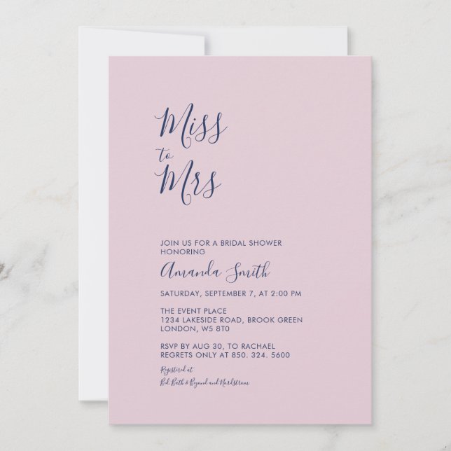Invitation Mauve & Navy | Simple Mariage Minimaliste (Devant)