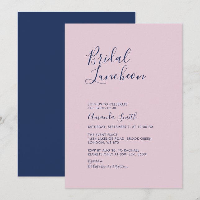 Invitation Mauve & Navy | Simple Réception de Mariage Minimal (Devant / Derrière)