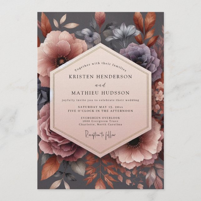 Invitation Mauve Nocturnal Bloom Wedding (Devant)