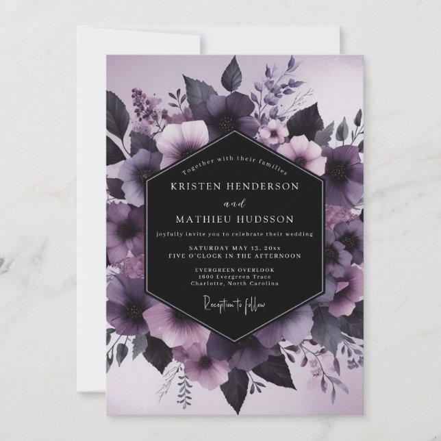 Invitation Mauve Nocturnal Flora Wedding (Devant)