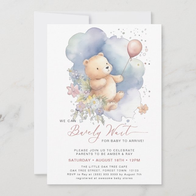 Invitation Mauve, on peut attendre le Baby shower fille (Devant)