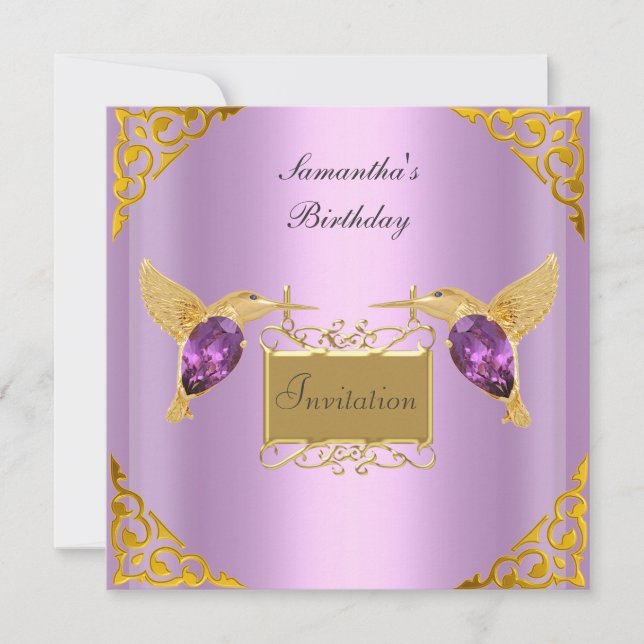 Invitation Mauve Or Oiseaux Bijoux (Devant)