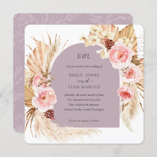 Invitation Mauve Pampas Mariage de Carré Floral Boho Grass
