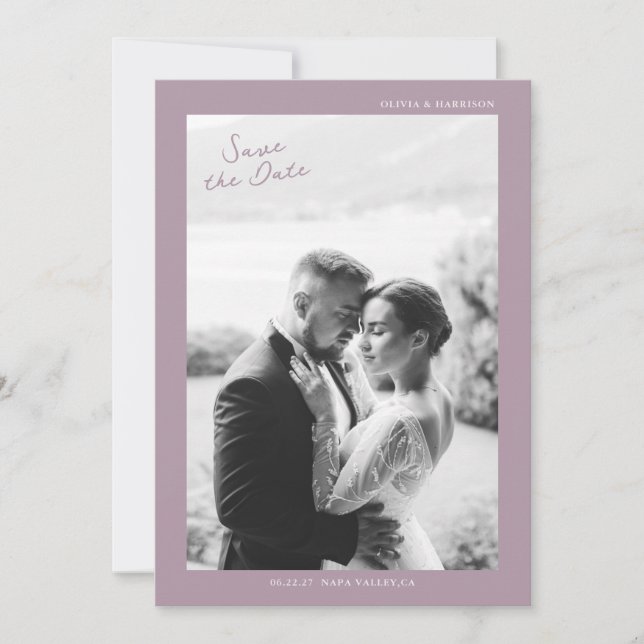 Invitation Mauve Photo Wedding Save the Date Card (Devant)