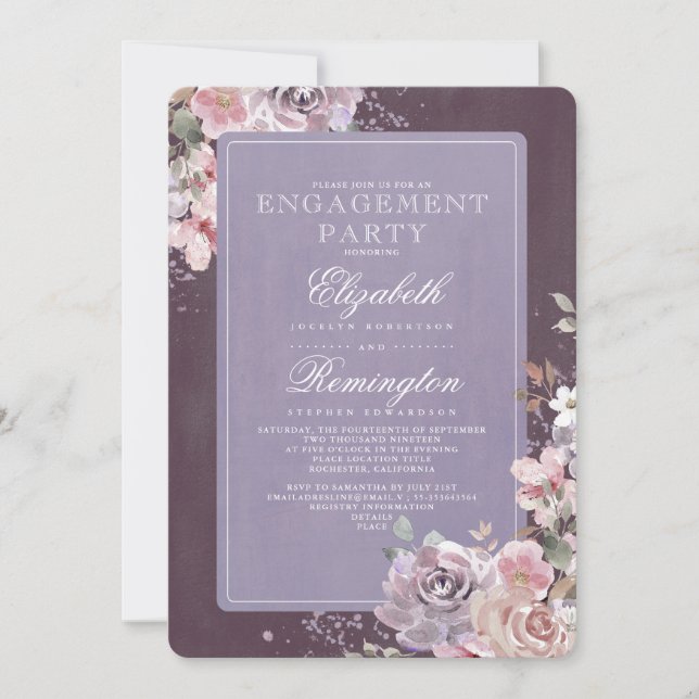 Invitation Mauve Plum Lilac Vintage Floral (Devant)