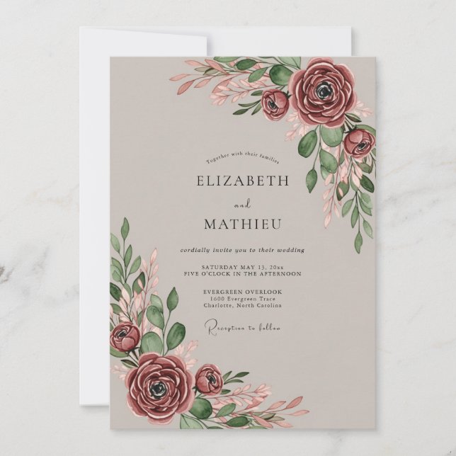 Invitation Mauve Poetic Romantic Wedding (Devant)