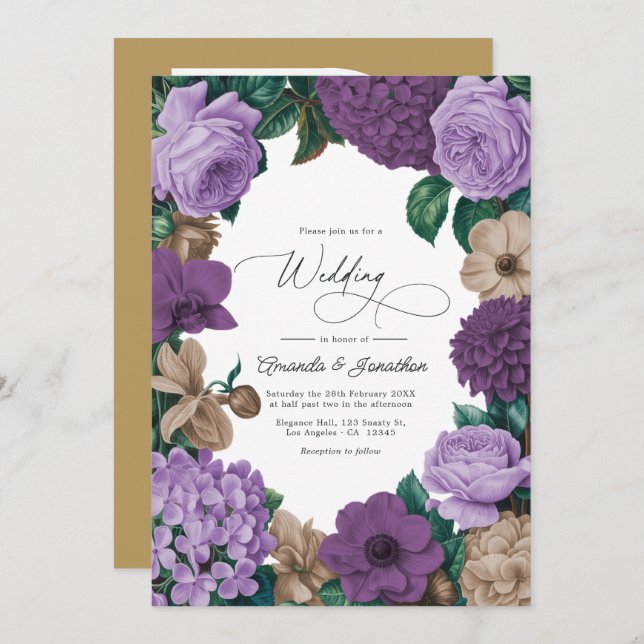 Invitation Mauve Quartz, Dusty Plum & Latte Beige Wedding (Devant / Derrière)