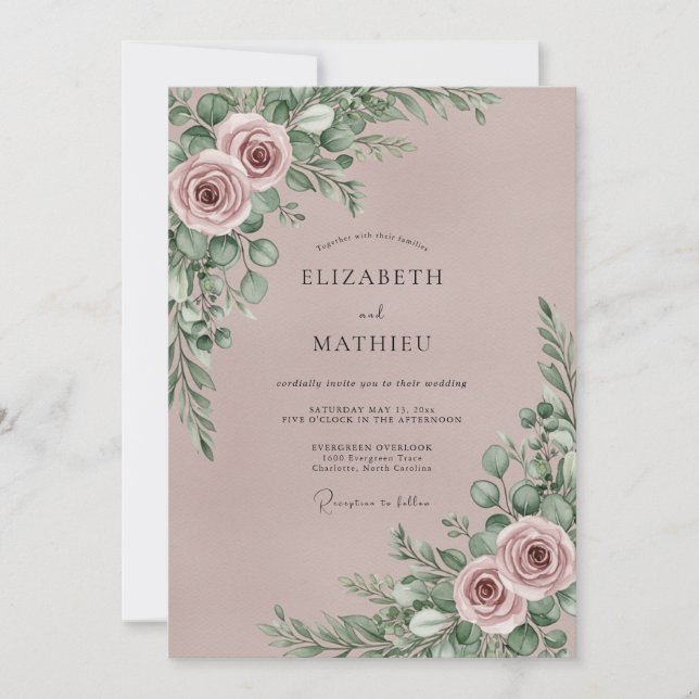 Invitation Mauve Romantic Botanical Wedding (Devant)