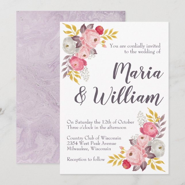 Invitation Mauve Rose (Devant / Derrière)