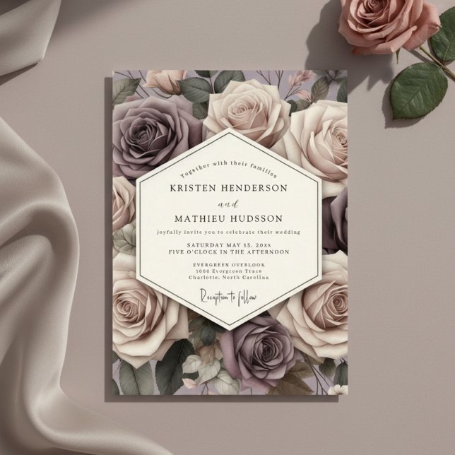 Invitation Mauve Rose Blossom Romance Wedding (Créateur téléchargé)