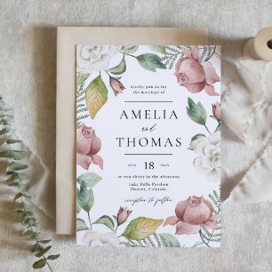 Invitation Mauve rose et blanc Roses Floral Mariage Wreath