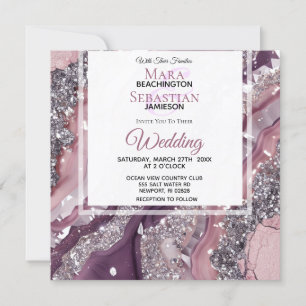 Invitation *~* MAUVE RSVP QR Silver AGATE AR66 Mariage