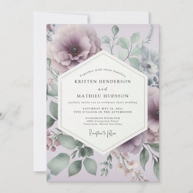 Invitation Mauve Sage Ethereal Wedding (Devant)