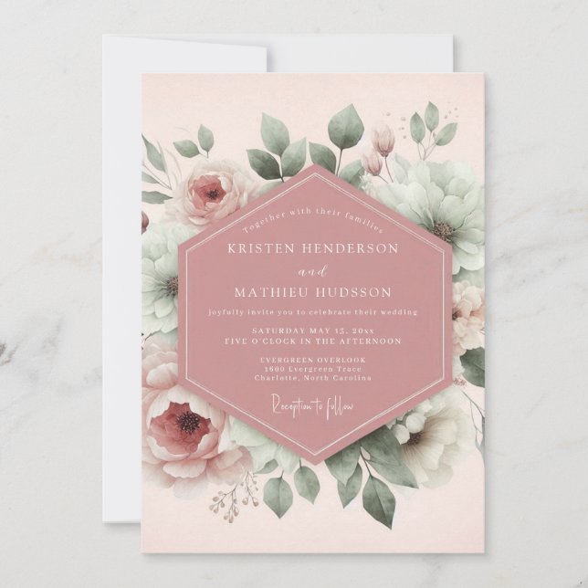 Invitation Mauve Serene Botanical Wedding (Devant)