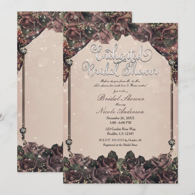 Invitation Mauve Spice Roses Pailleté Mariage (Devant / Derrière)