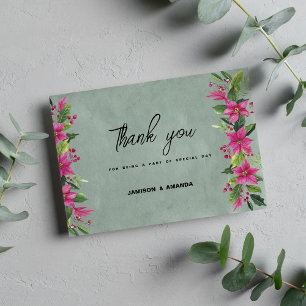 Invitation Mauve vert rose hiver floral Merci de Noël