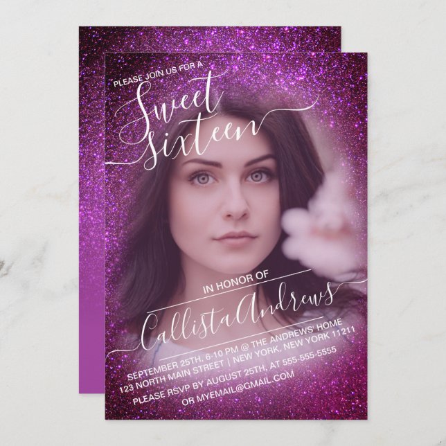 Invitation Mauve violet Parties scintillant mousseuse Ombre P (Devant / Derrière)