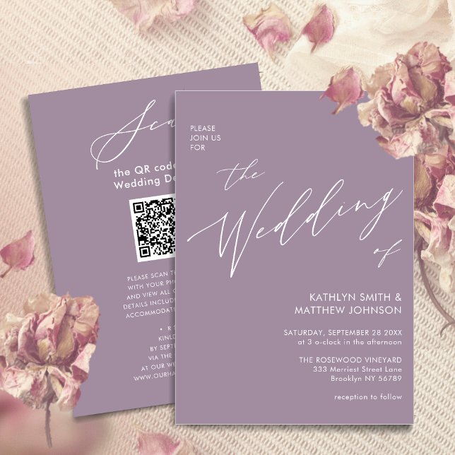 Invitation Mauve violet QR Code Tout en un Mariage moderne (Créateur téléchargé)