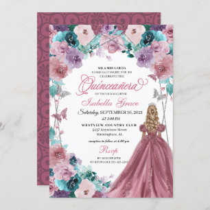 Invitation Mauve violet Turquoise rose coucher de soleil Quin