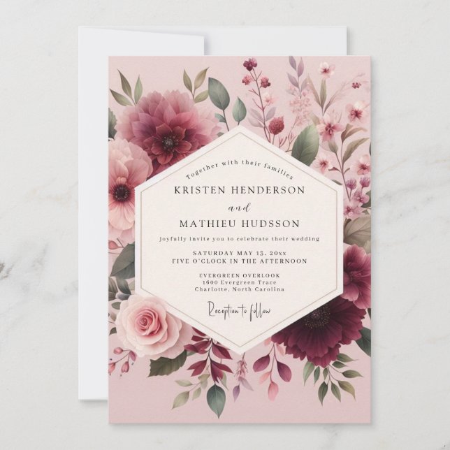 Invitation Mauve Watercolor Bloom Wedding (Devant)