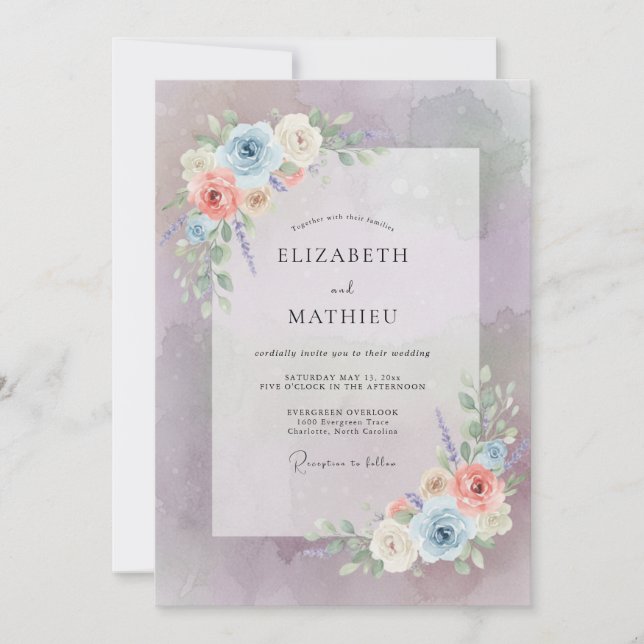 Invitation Mauve Whimsical Floral Wedding (Devant)
