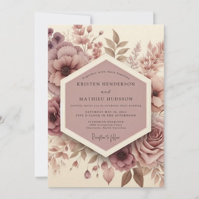 Invitation Mauve Woodland Bloom Wedding (Devant)