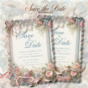 Invitation Maximaliste Enregistrer La Date Vintage Floral Scr