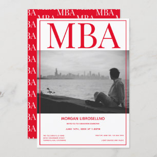Invitation MBA diplôme White Red Photo Graduation Party