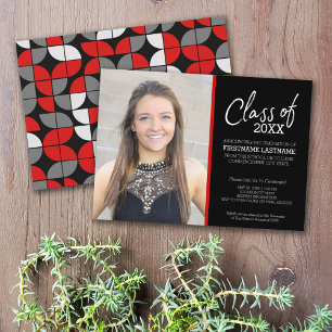 Invitation MCM Motif moderne Rouge noir photo de graduation