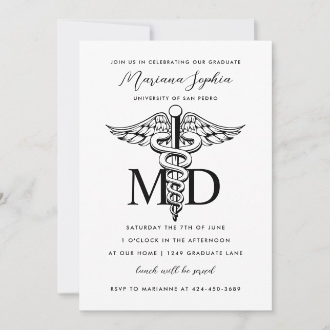 Invitation MD Docteur en médecine Diplôme Couleur personnalis (Devant)